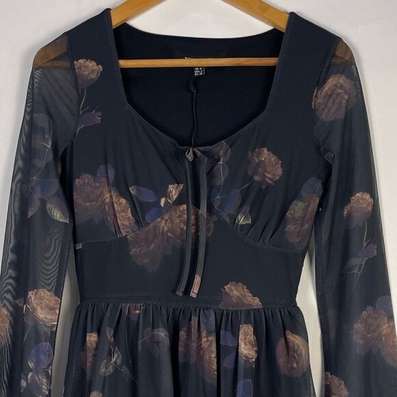 Disturbia Monica Floral Print Mesh Skater Dress Size 2 NEW Whimsigoth Dark Fairy - Picture 3 of 9